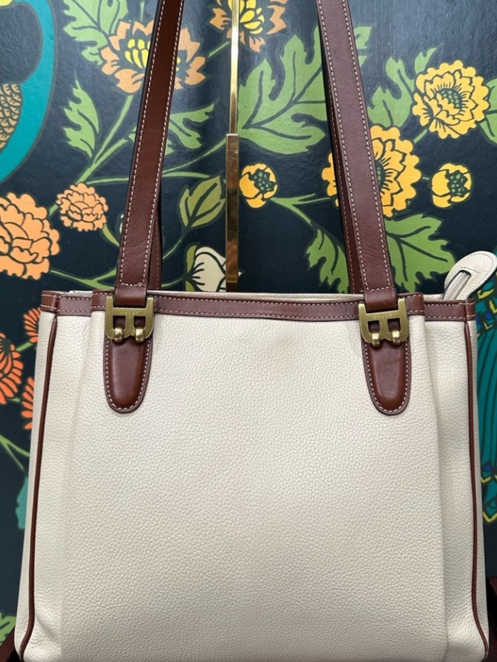 Bally Cream and Brown Leather Tote! Super clean and beautiful! vintage & EUC!